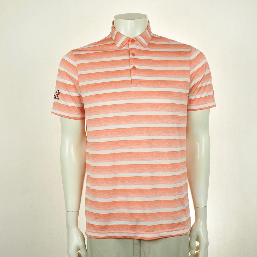 Adidas Golf Polo Shirt Mens Medium Orange Two-Color Striped Applewood Course